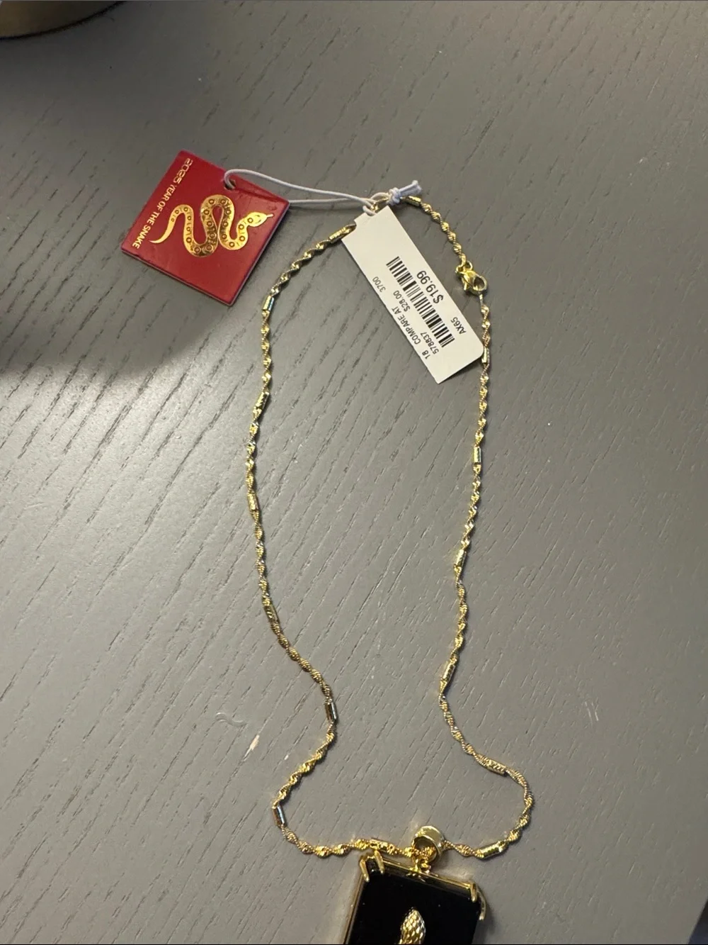 Gold-Tone Snake Pendant Necklace with Black Accent
